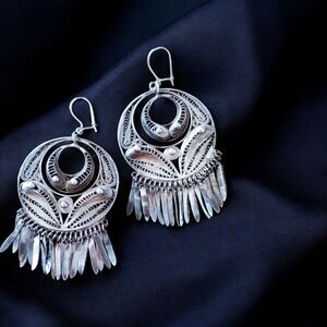 Vintage Sterling Silver Filigree Drop Earrings with Tassels